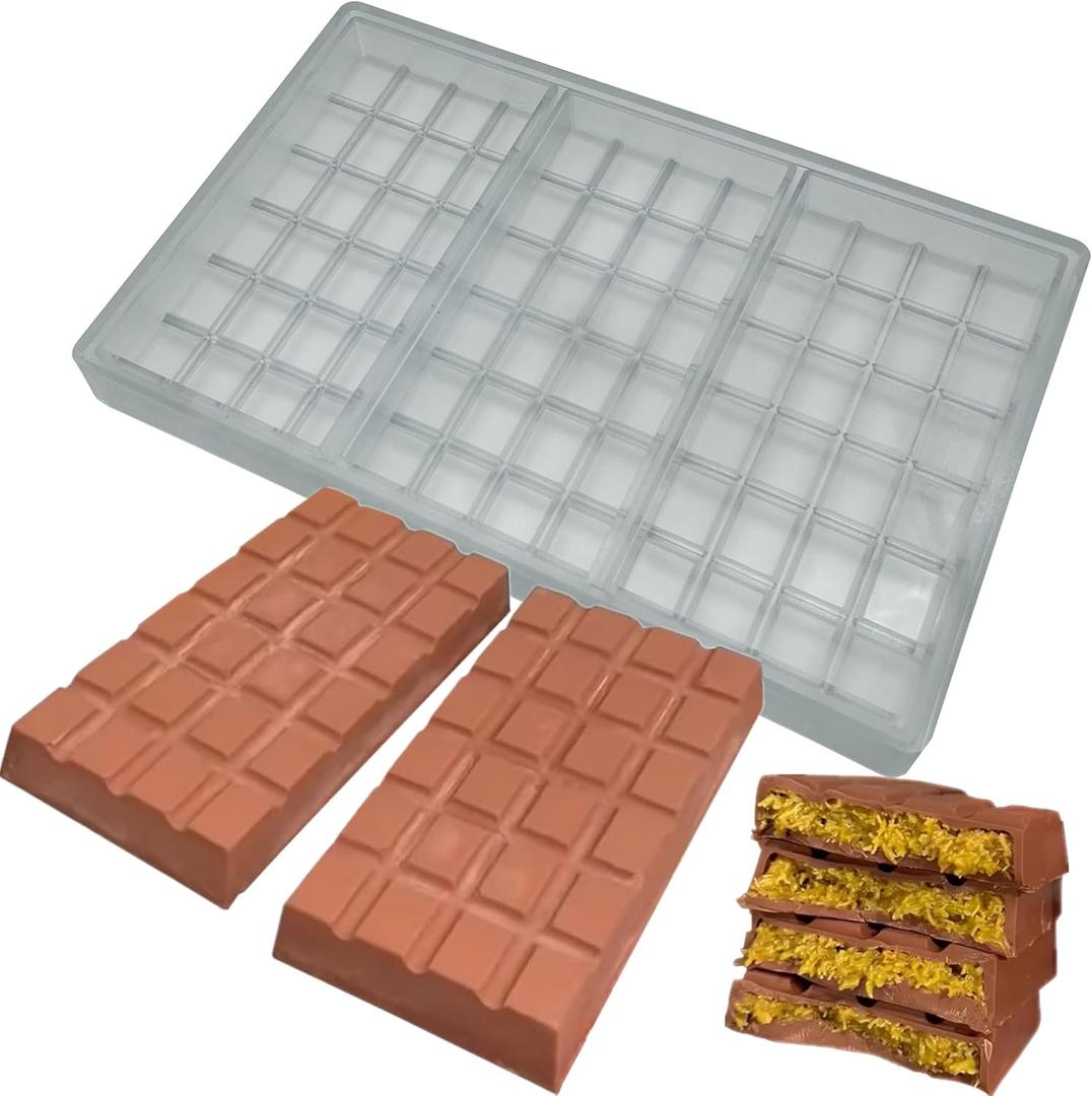 Goldbaking Polycarbonate Deep Chocolate Bar Mold Energy Protin Bar DIY Tool Filling Chocolate Snakes Maker Deeper Chooclate Covered Cookie Mould For Filled Chocolate Candy Making