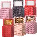 Tenare 48 Pcs Valentine's Day Treat Boxes 12 x 8 x 2.5 Inch Valentines Heart Gift Boxes Bulk with Window for Women Valentine's Gift Giving Chocolate Donut Cupcake Cookie Packaging