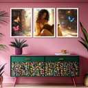 3pcs Black Girl Reading Books Canvas Wall Art Colorful Book Butterflies Posters Prints African American Girl Wall Decor Pictures For Living Room Bedroom Study Reading Room Home Decoration Unframed