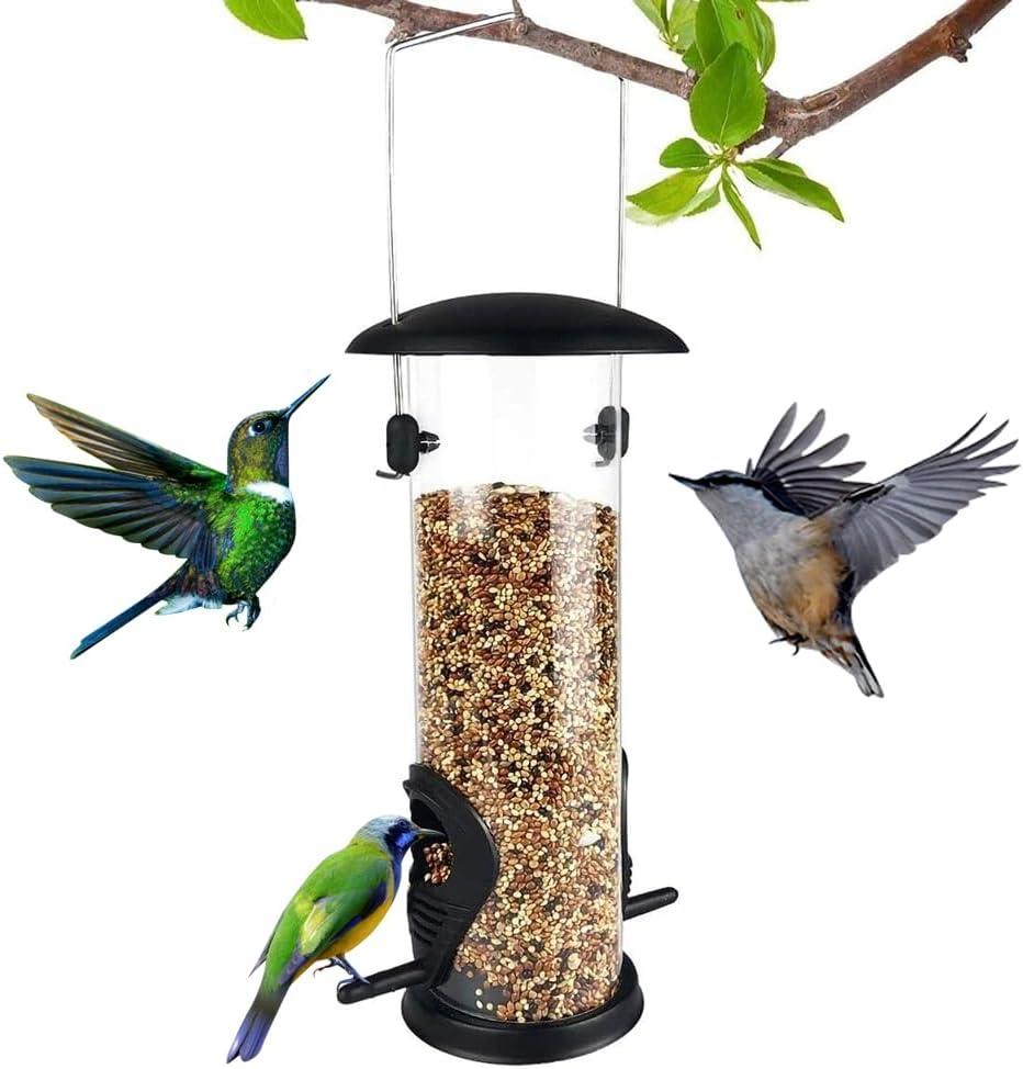 Metal Bird Feeder, Tube Bird Feeders for Outdoors Hanging, Heavy Duty Chew-Proof and Rust-Proof Tube Bird Feeder, Weatherproof & Steel Hanger, Attracting for Wild Birds (Black)