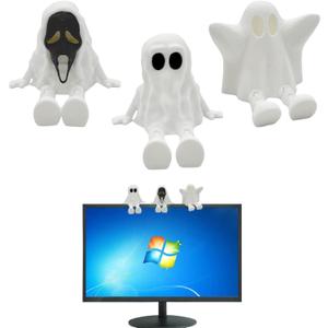 3D Printed Ghost Figurine Computer Monitor Decor,Halloween Ghost Ornament,Ghost Decoration for Car Center Console, TV, Photo Album, Flower Pot, and Office,Set of 3