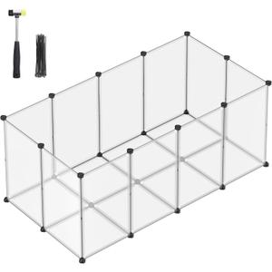 SONGMICS Pet Playpen with Floor, Small Animal Pen, Pet Fence Indoor, DIY Plastic Enclosure for Hamsters, Hedgehogs, 57.1 x 28.3 x 22.4 Inches, White ULPC007W01