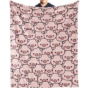 Pig Blanket Gifts, 50"x60" Flannel Fleece Throw Blanket Soft for Girls Boys Adults, Lightweight, Comfortable, Warm Cute Pig Themed Blanket for Bed Couch (Color-1)