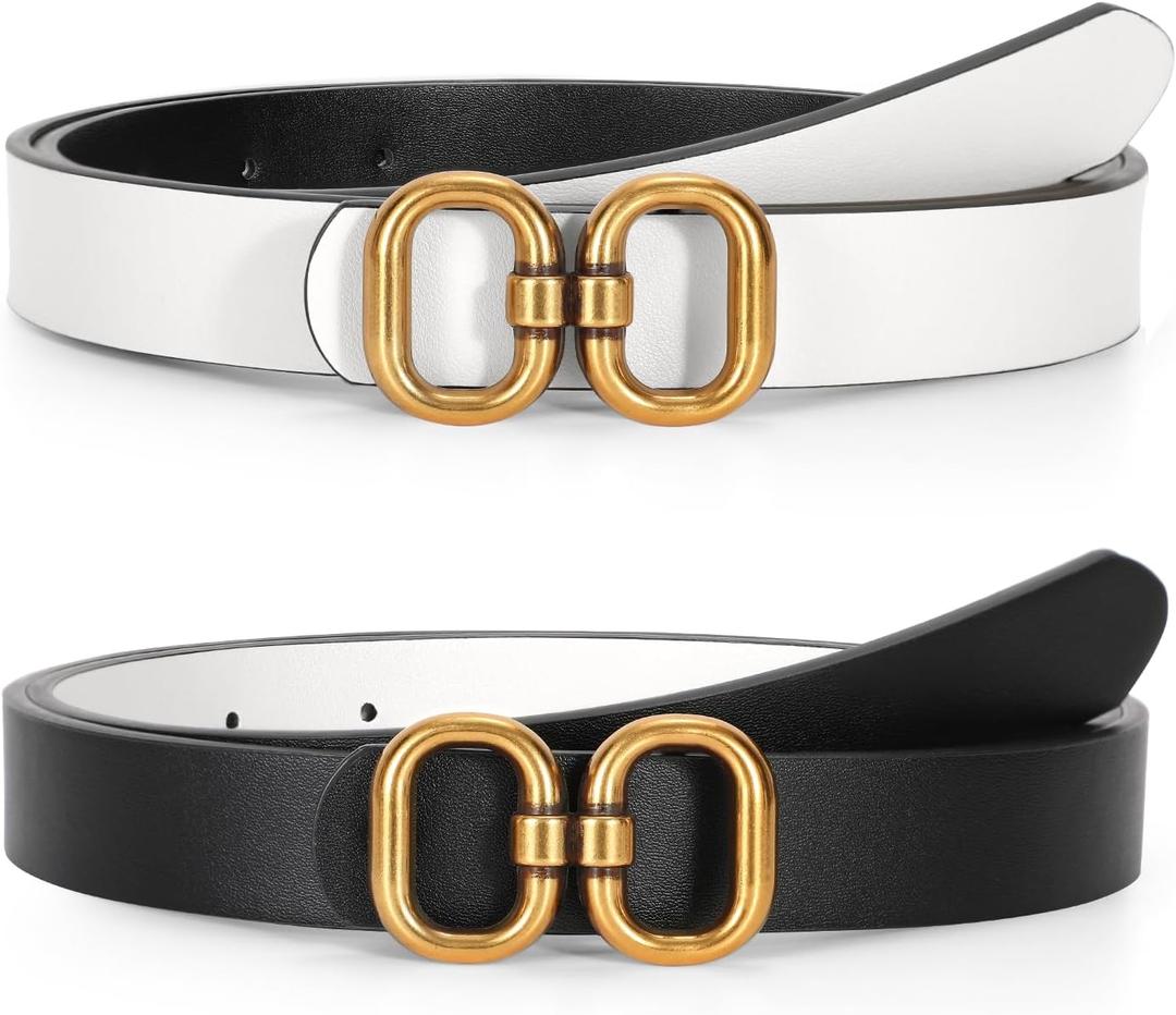 TRIWORKS Reversible Leather Belt for Women with Gold Buckle Ladies Leather Belt for Jeans Pants (Black)