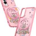 Uppuppy for Samsung Galaxy S25 Edge Case - Compatible with MagSafe for Women Girls Bulit-in 360 Rotatable Magnetic Ring Holder Kickstand Cute Aesthetic Pink Castle Design for Samsung S25 Edge