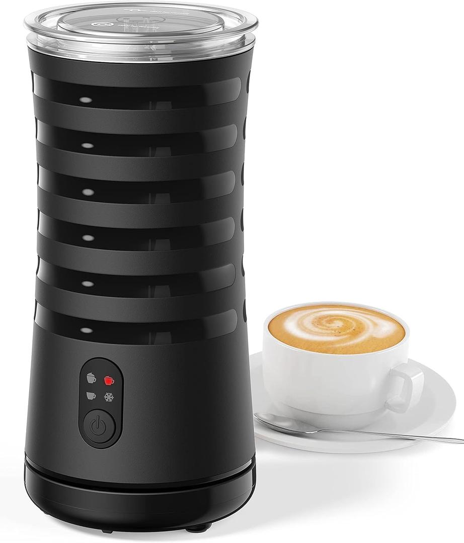 HERILIOS 4 in 1 Electric Milk Frother and Steamer with Warm Function, Black,  8 ounces 