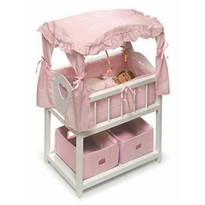 Canopy Doll Crib wShelf, Two Baskets, Mobile