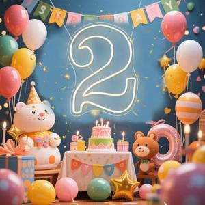 Number 2 Light Up LED Neon Sign Backdrop 15.7" Birthday Party Decor Warm White Number One Light Up Sign USB Powered Big Number Sign Light for Birthday Night Light Party Anniversary Wedding (Clear)