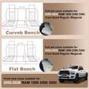 DISUTOGO Seat Covers Fit for Dodge RAM 1500 2500 3500 2012-2024 2025 2026 Full Set with Waterproof Leather Automotive Vehicle Cushion Cover for Cars Truck5 Seats/Curved Bench/Black&Grey