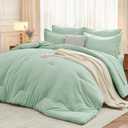 MUXHOMO 7 Pieces California King Comforter Set, Soft Bed in a Bag Cal King Size, All Season Bedding Set with Comforter, Flat Sheet, Fitted Sheet, Pillowcases & Shams, Sage Green
