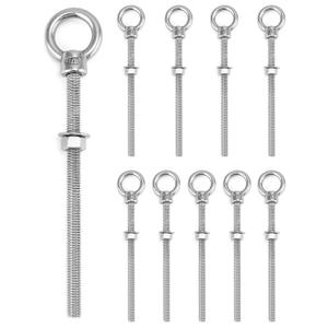 QWORK Threaded Eyebolts, 10 Pack 3/8" x 6" Long Stainless Steel Marine Grade Shoulder Eye Bolt