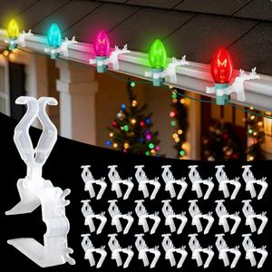 Lizemqqi 100 Pcs Christmas Gutter Clips, No Tools Needed 180 Rotating Heavy-Duty Light Clips for C7 C9 Mini String Lights, Outdoor Shingle Hooks for Xmas Halloween Decor (White)