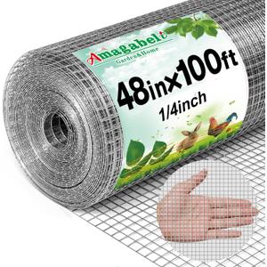 Amagabeli Galvanized Hardware Cloth 1/4 Inch 48in x 100ft 23gauge Chicken Wire Fence Weld Wire Mesh Roll Garden Fencing Plant Supports Poultry Netting Snake Fence Gopher Wire Rabbit cage Tree Guard
