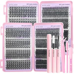 2 x Lash Clusters Kit, 1008Pcs Natural Volume Lash Clusters, 10-18mm Wispy Manga Clusters with Eyelash Glue, Brush, Tweezer, Remover, Fluffy Lash Extension Kit for DIY Eyelash Extensions