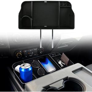 Jump Seat Front Seat Headrest Organizer for 2011-2026 Ford F150-F650 Super Duty Accessories- Truck Interior Storage Tray with Deep Cup Holder, Cable Hole, Non-Slip Silicone Mat & Coin Container