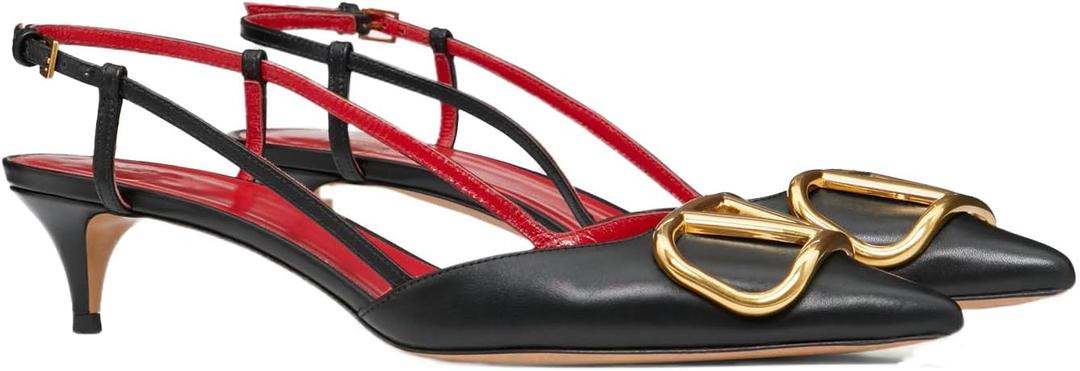 Slingback Kitten Heels for Women Patent Leather Pumps Pointed Toe Low Heeled Sandals Slip on Heels for Prom, Wedding, Party, Size 10