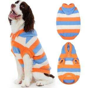 FUAMEY Dog Sweaters for Large Dogs,Dog Knit Sweater Hoodie Warm Dogs Pullover Soft Pet Knitwear Puppy Stretchy Hooded Sweaters Pets Cozy Fuzzy Knits Sweatsuit Winter Christmas Orange Stripes L