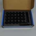 Set of 24, 14mmx1.5 7 Spline Wheel Lug Nuts for 6 Lug Aftermaket, Conical Bulge Seat, Closed End W/ 1 Socket Key, Black