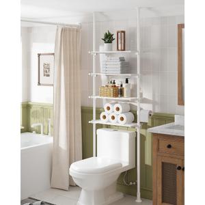 ALLZONE Adjustable Over The Toilet Storage Shelf, 4-Tier Ample Over Toilet Bathroom Organizer and Storage,Tension Mounted Above Toilet Storage Cabinet for Versatility, Fits 64-113 Inch Heights, White