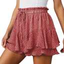 Flowy Shorts for Women Casual Boho Floral Skorts Ruffle Mini Skirts Running Tennis Butterfly Chiffon Shorts (Large, Alm Floral Red)
