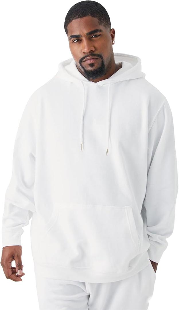 Men's Hoodies Fleece Lined Midweight Solid Pullover Sweatshirt with Kangaroo Pocket(M-3XL)