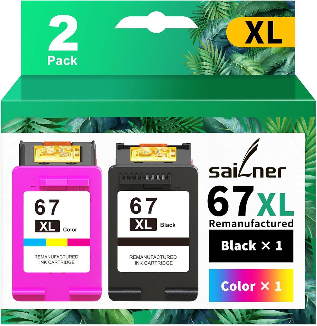 SAILNER 67XL HP Printer Ink, Replacement for HP Ink 67 for HP 67 Ink cartridges Black/Color Combo Pack, Compatible with DeskJet 2755e Ink Cartridges 2700e 2855e 4155e Envy 6055 6455e Printer 67XL Ink