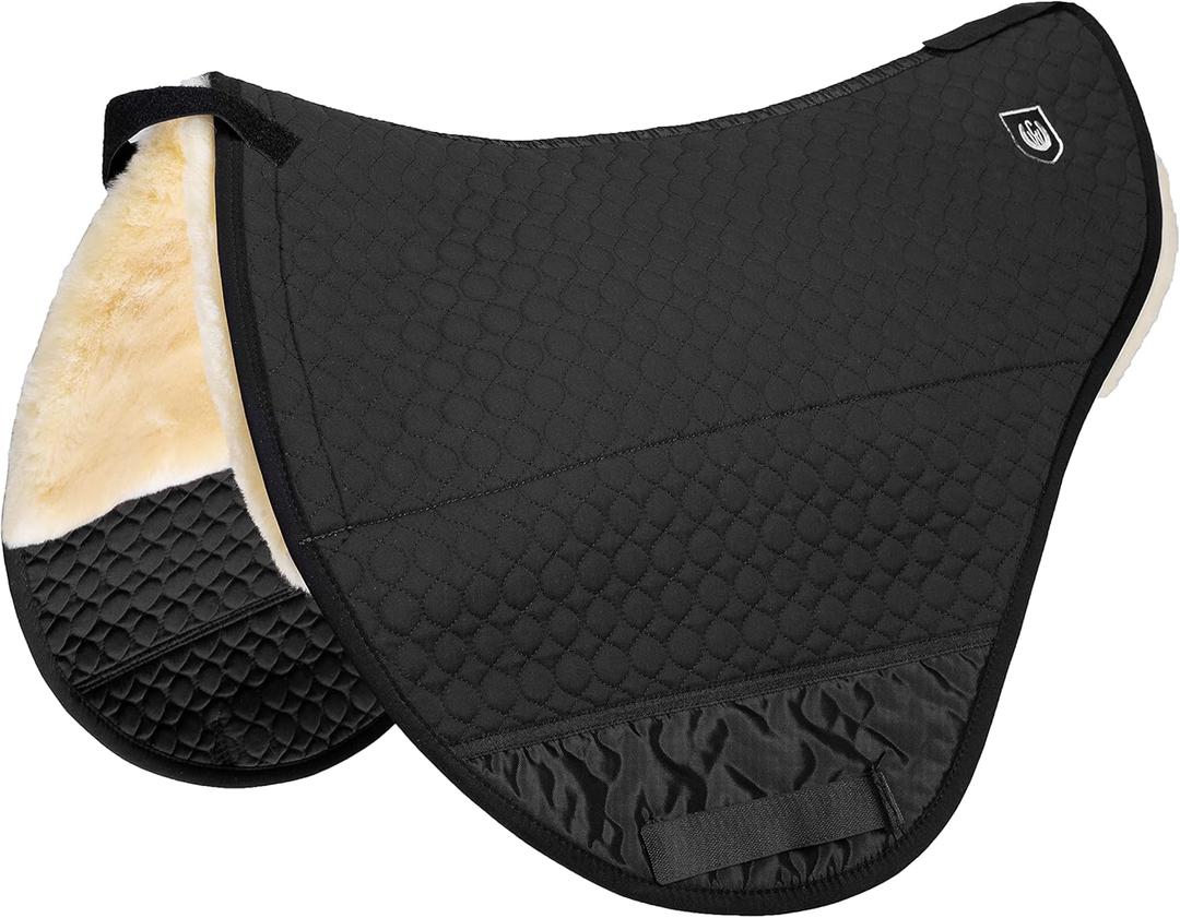 Werner Christ Horse Saddlepad Champ Endurance numnah, seat Area Made of Real Sheepskin, for Summer and Winter (Full, Black)