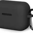 Geekria Silicone Case Cover Compatible with Soundcore by Anker AeroClip True Wireless Earbuds, Protective Earphones Skin Cover with Keychain Hook, Charging Port Accessible (Black)