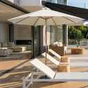 9FT/10FT Bamboo Patio Umbrella, Large Outdoor Umbrella with UPF 50+ Sun Protection, Rope Pulley Lift & Push-Button Tilt, 8-Rib Ventilated Canopy for Garden, Deck, Backyard & Outdoor Dining