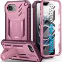 FNTCASE for iPhone 16e Phone Case: Military Grade [Built-in Screen Protector] [Kickstand] Matte Textured Drop Proof Protection Cover | Rugged Shockproof TPU Protective Sturdy Cases 2025 - Pink