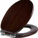 Solid Wood Elongated Toilet Seat with Soft Close Hinges, Decorative Style, Natural Wood, 18.5 x 34 Inches (Dark Brown)