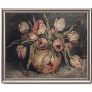 Framed Vintage Canvas Wall Art Decor, Moody Flower Farmhouse Wall Prints for Bedroom Bathroom Office, Rustic Posters for Living Room Aesthetic, Nature Painting Artwork, 20"L x 16"W