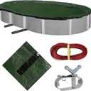 Blue Wave Silver 12-Year 12 ft x 20 ft Oval Above Ground Pool Cover for Winter, Durable & Weather-Resistant Polyethylene, 4-Ft Overlap, Black Underside, Reinforced Grommets, Winch, Cable, Forest Green