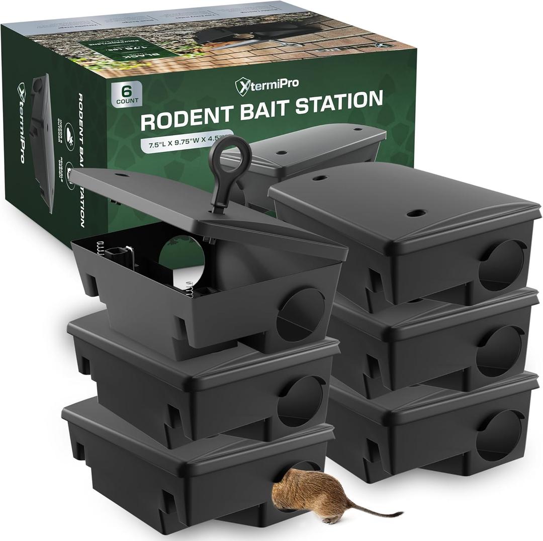 Large Rat & Mouse Bait Station - 6 Pack - Rat Bait Stations for Mice Outdoor/Indoor - Tamper Resistant - Child & Pet Safe Rodent Bait Station - Outside Traps - Bait Box Pest Control