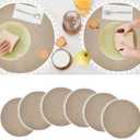6 Pcs Round Jute Placemats with Fluffy Balls, Natural Burlap Place mats 15 inch Woven Placemats Farmhouse Rustic Boho Braided Heat Resistant Outdoor Placemat Patio Table Wedding Place Mats
