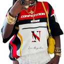 RoseSeek Women's Jersey Shirts Graphic Color Block Racing T Shirt Short Sleeve Crewneck Preppy Tee Tops Vintage Y2K Clothes XL Two-pieces