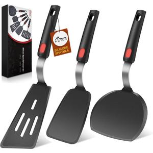 Hotec Silicone Spatula Turner for Nonstick Cookware, Cooking Spatulas 600F Heat Resistant Large Flexible Rubber Spatula Set of 3, Kitchen Utensils for Flipping Eggs, Burgers, Pancakes, Crepes