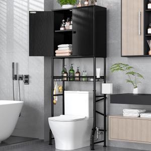 Over The Toilet Storage Cabinet - 2-Door Design Bathroom Organizers Shelf, Freestanding Space-Saver Above Toilet Storage Cabinet with Privacy Protection Rack, Water-Resistant Toilet Shelves (Black)
