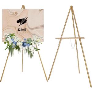 DJAR 63" Wooden Easel Stand for Sign, Dual-use Adjustable Height, Wood Floor Display Easel for Wedding, Welcome Board, Poster, Picture, Photo- Gold (1pc)