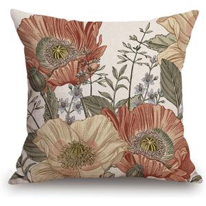 TSSOHU Vintage Flowers Pillow Cover Rustic Cotton Linen Decorative Square Throw Pillow Cover 18x18 Inch for Sofa Couch Decoration (Tss30)