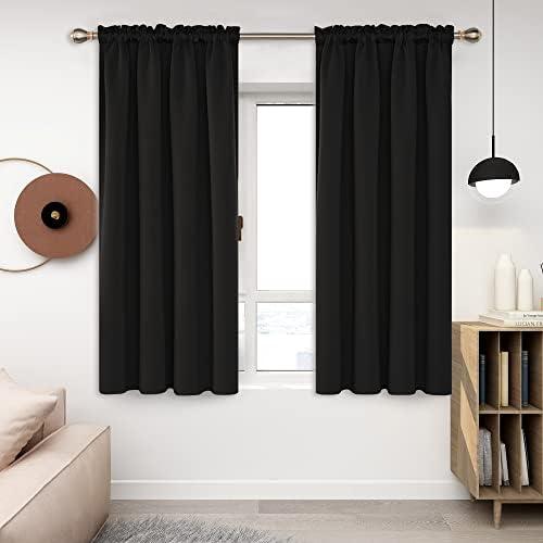 Deconovo Blackout Curtains, Thermal Insulated Rod Pocket Window Drapes, Noise Reducing, Oeko-TEX Certified, Room Darkening Curtains for Bedroom/Living Room, 2 Panels, Black, 42W x 63L