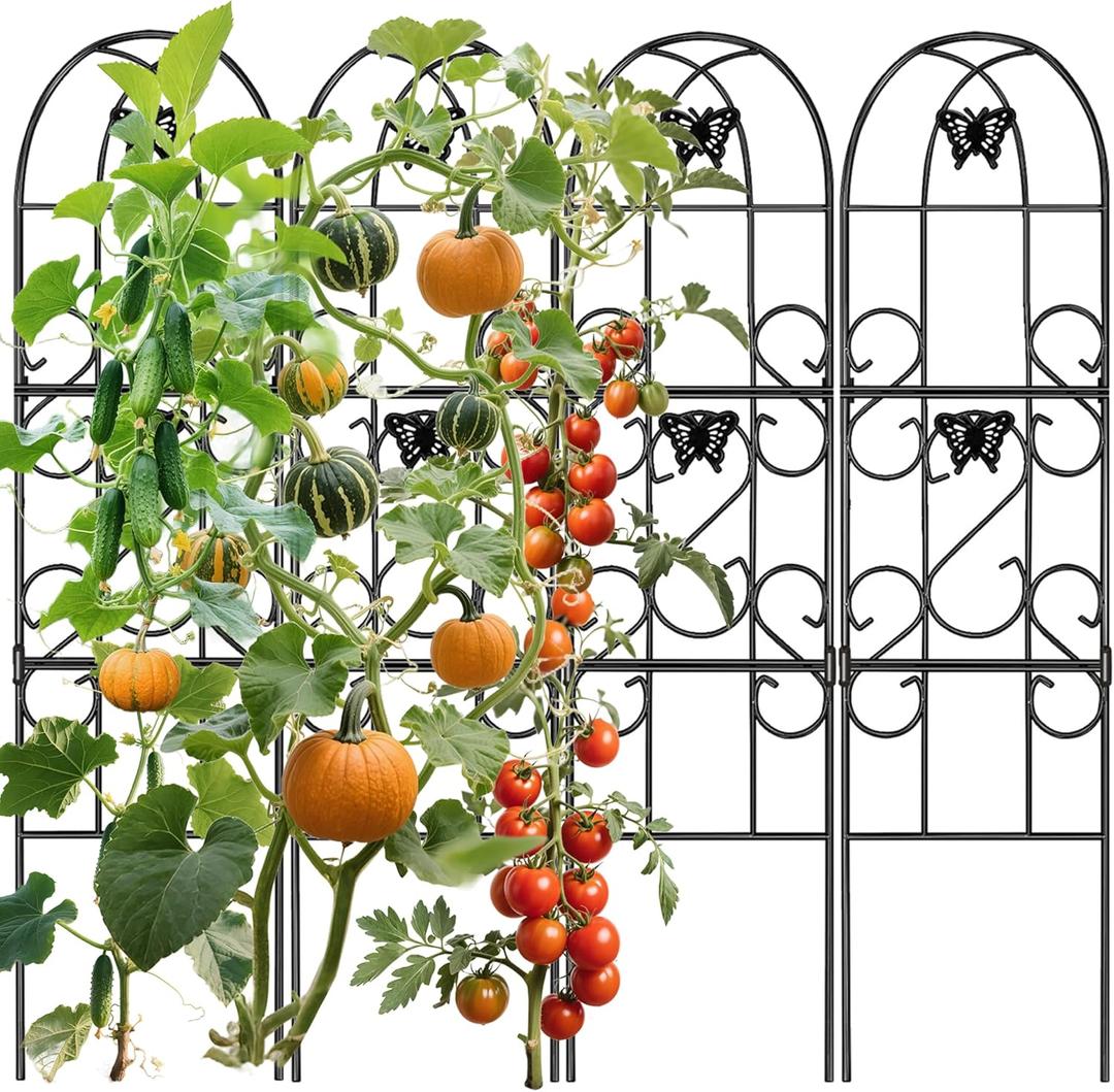 AMAGABELI Garden & Home 4 Pack Garden Trellis for Climbing Plants 60" x 18" Black Iron Trellis for Potted Plant Support Butterfly Metal Trellis for Climbing Roses Vine Flower Cucumber Clematis GT02