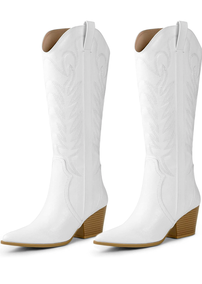 Arromic Cowboy Boots for Women Comfortable Womens Embroidered Western Cowgirl Knee High Boots Pointed Toe Zipper Chunky Heel Country Outfit Retro Tall Boots 10