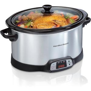 Hamilton Beach 8 Quart Programmable Slow Cooker with Three Temperature Settings, Dishwasher Safe Crock and Lid, Silver (33480)