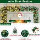 9FT Flocked Christmas Garland with 100 Lights for Mantle - Prelit Christmas Garland Lighted Xmas Garland Pine Cone Berry Cebar Garland Lights with Timer Outdoor Indoor Decorations