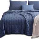 3 Piece All Season Modern Chic Ultra Soft Quilted Bedspread Queen Set, Contemporary Lightweight Solid Color Tufted Blue Bedspread, Most Comfortable Comfy Durable Microfiber Fabric