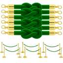 6 Pack Green Velvet Rope 5 Foot with Gold Hooks  Premium Stanchion Rope for Events and Crowd Control  Durable VIP Barrier for Queue Management and Decorative Use