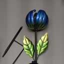 Huaxu Solar Outdoor Lights 35.4In Garden Decor Flower Wind Spinners,Waterproof LED Crackle Glass Globe Blue Lotus Art Metal Stake for Lawn Patio Pathway Yard Porch Driveway Decorations Gift