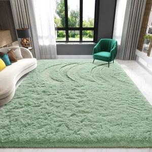 Sage-Green Area Rug 8x10 Large Rugs for Living Room Bedroom, Fluffy Soft Rug Modern Carpets for Kids Room, Non-Skid Rectangular Indoor Rug for Girls Boys Playroom Nursery Room Home Decor