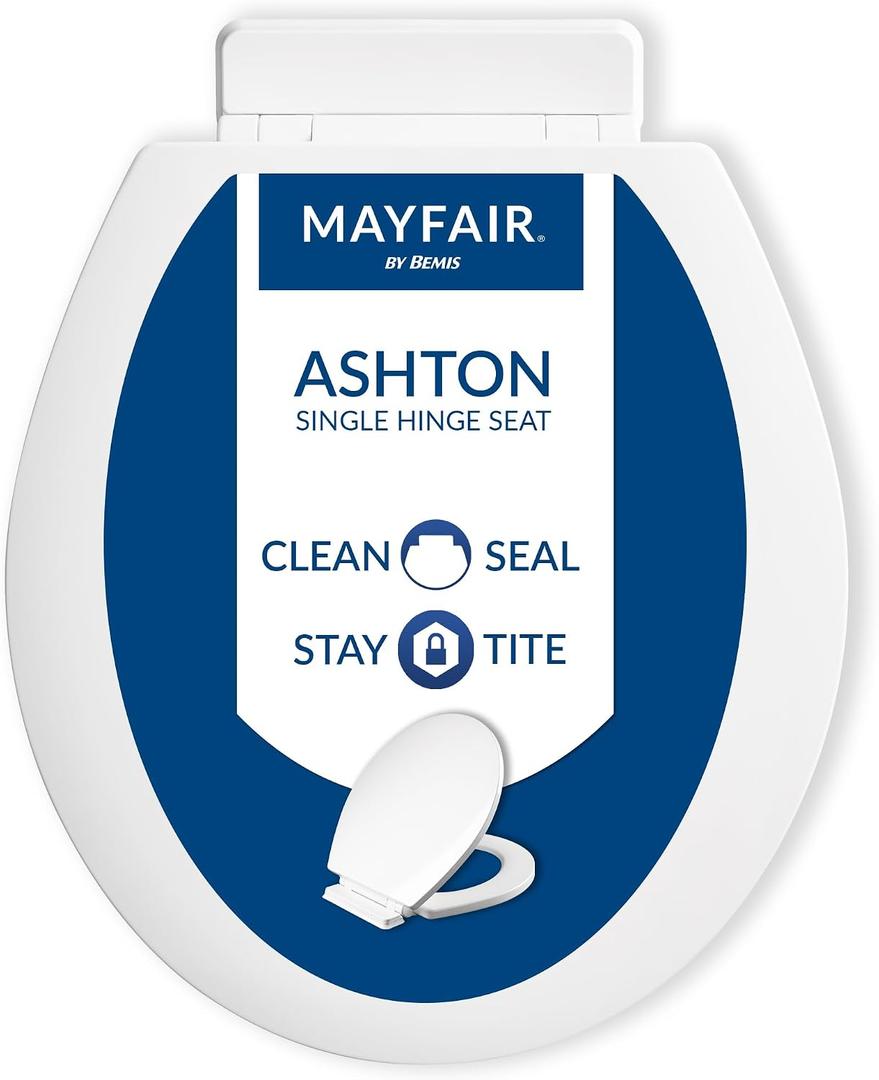 Mayfair Ashton Easy to Clean Single Hinge Toilet Seat, Modern Slow Close Wood Toilet Seat, Made in USA, Round, White